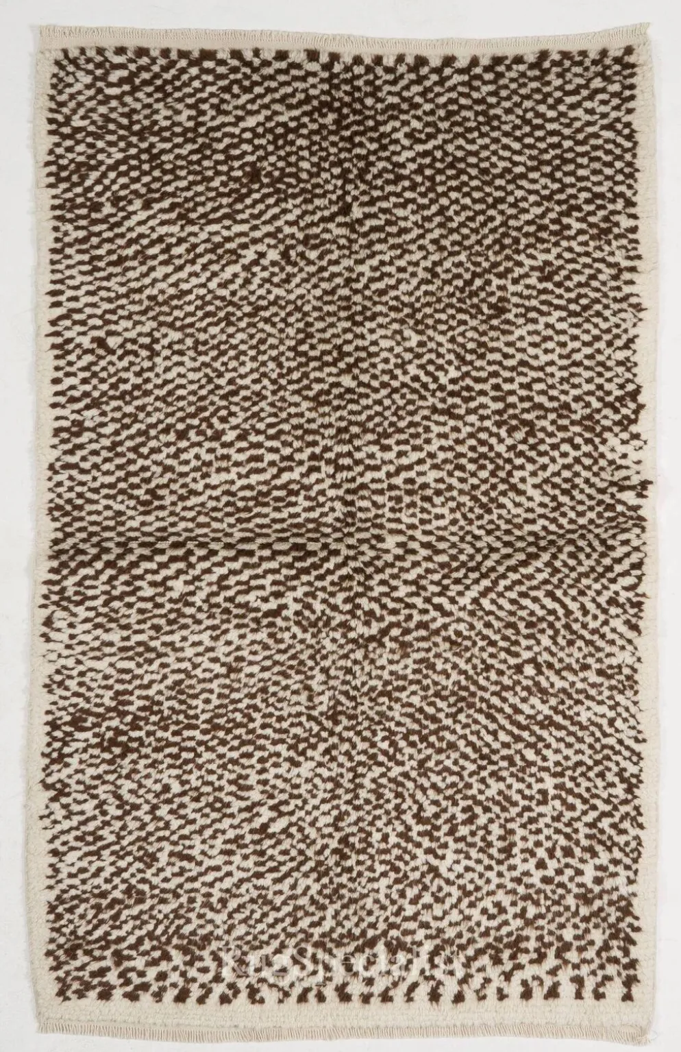 Tapis Tulu fait main, 100 % laine naturelle non teinte. Crème et marron. Options personnalisées disponibles.