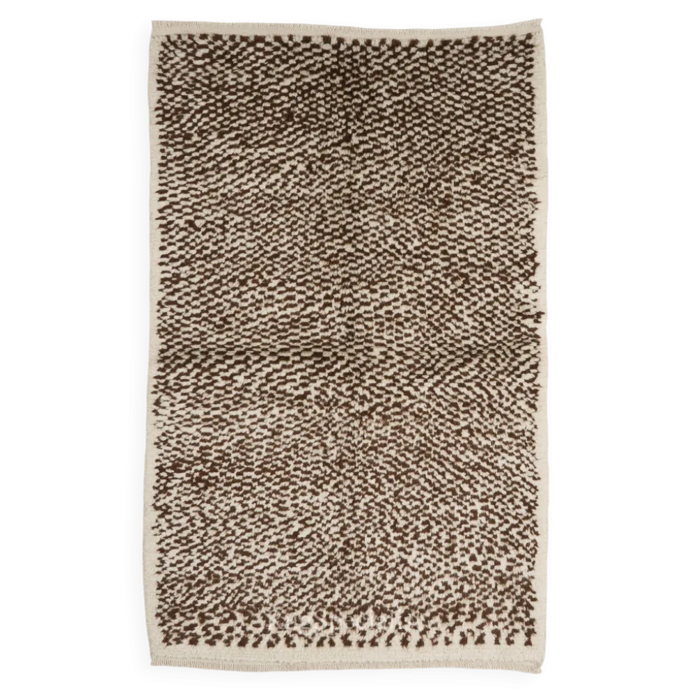 Tapis Tulu fait main, 100 % laine naturelle non teinte. Crème et marron. Options personnalisées disponibles.