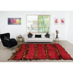 Tapis Tulu fait main moderne en rouge. 100 % laine. Options personnalisées disponibles.