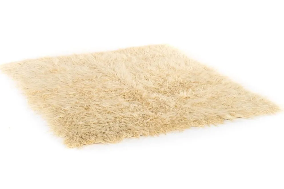 Tapis Tulu Turc Vintage en Laine Beige Poils Longs 200 x 162 cm