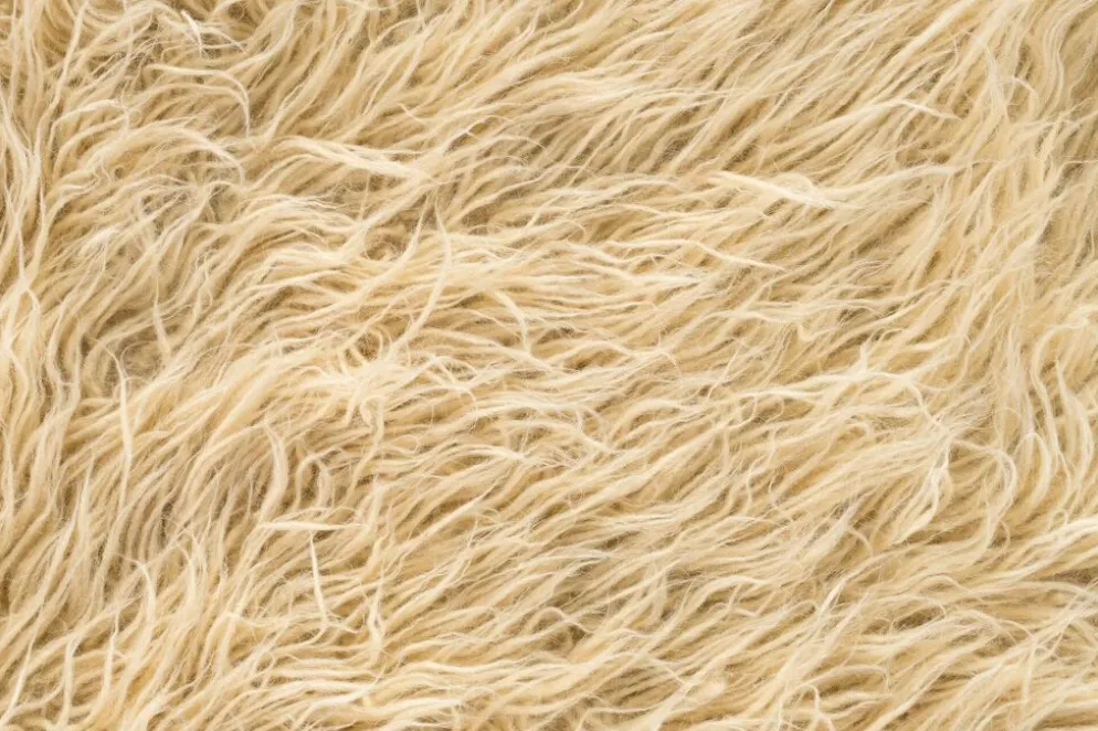 Tapis Tulu Turc Vintage en Laine Beige Poils Longs 200 x 162 cm