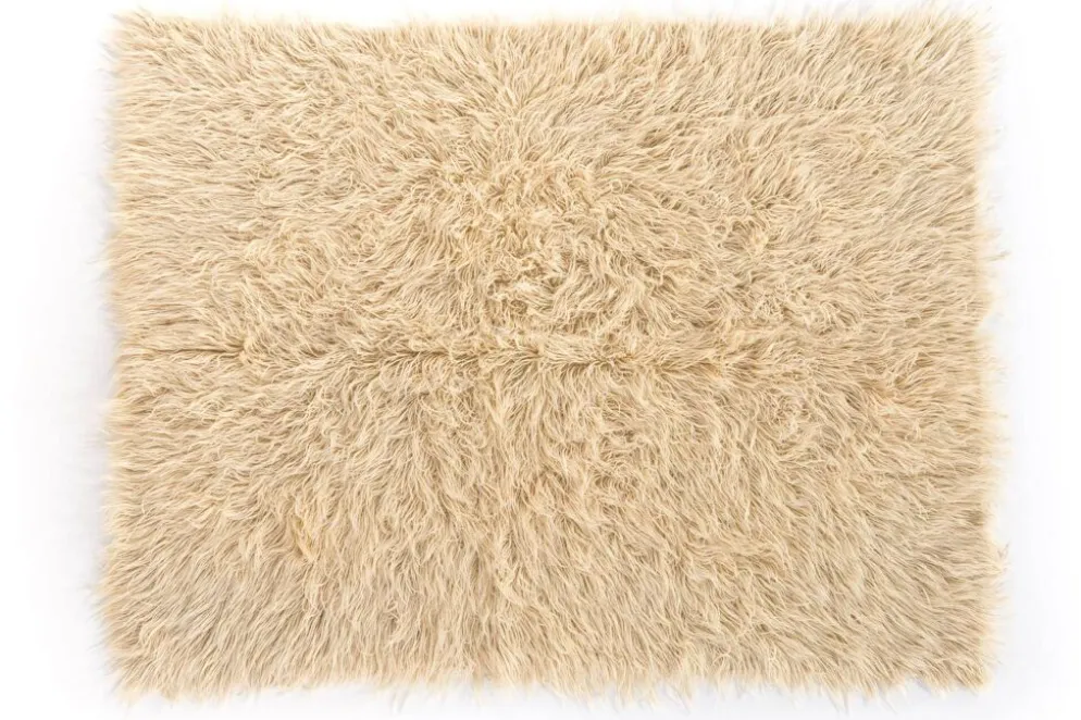 Tapis Tulu Turc Vintage en Laine Beige Poils Longs 200 x 162 cm