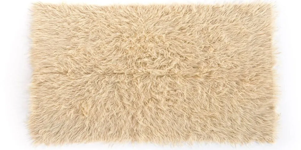 Tapis Tulu Turc Vintage en Laine Beige Poils Longs 200 x 162 cm