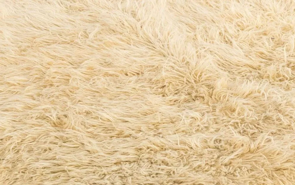Tapis Tulu Turc Vintage en Laine Beige Poils Longs 200 x 162 cm
