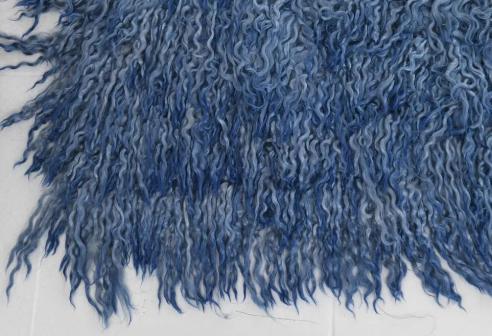 Tapis Tulu Vintage Bleu, Laine à Poils Longs, Style Shaggy, 115x301 Cm