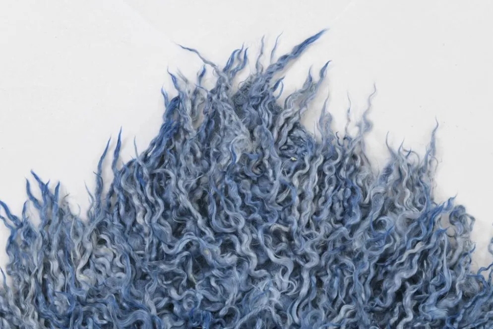 Tapis Tulu Vintage Bleu, Laine à Poils Longs, Style Shaggy, 115x301 Cm