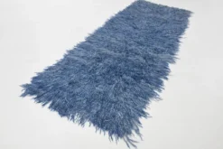 Tapis Tulu Vintage Bleu, Laine à Poils Longs, Style Shaggy, 115x301 Cm