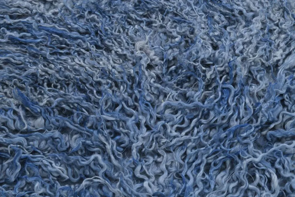 Tapis Tulu Vintage Bleu, Laine à Poils Longs, Style Shaggy, 115x301 Cm