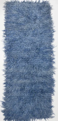 Tapis Tulu Vintage Bleu, Laine à Poils Longs, Style Shaggy, 115x301 Cm