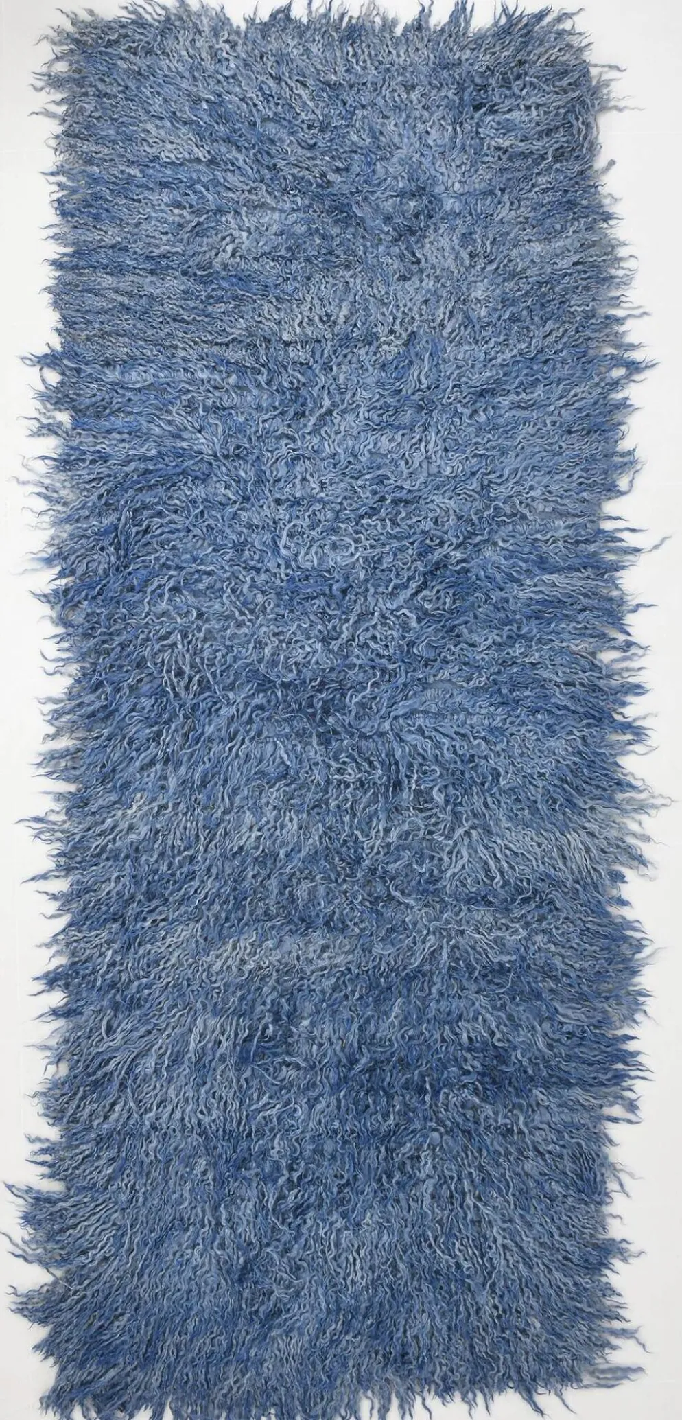 Tapis Tulu Vintage Bleu, Laine à Poils Longs, Style Shaggy, 115x301 Cm
