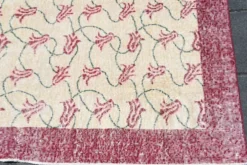 Tapis turc floral bordé de beige et bordeaux, tapis en laine neutre, 194x290 cm