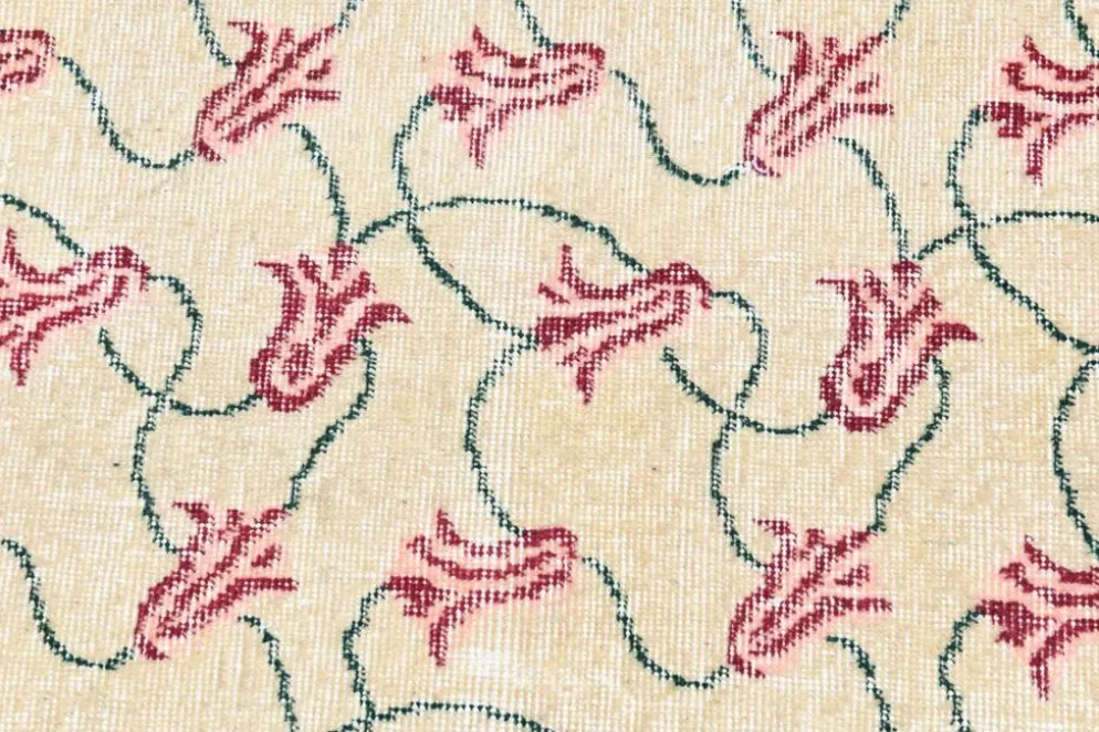 Tapis turc floral bordé de beige et bordeaux, tapis en laine neutre, 194x290 cm