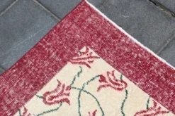 Tapis turc floral bordé de beige et bordeaux, tapis en laine neutre, 194x290 cm