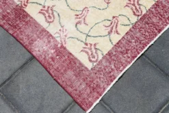 Tapis turc floral bordé de beige et bordeaux, tapis en laine neutre, 194x290 cm