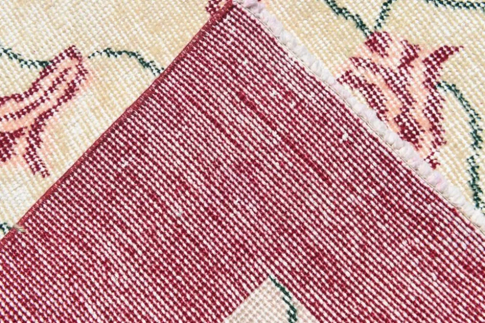 Tapis turc floral bordé de beige et bordeaux, tapis en laine neutre, 194x290 cm