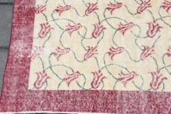 Tapis turc floral bordé de beige et bordeaux, tapis en laine neutre, 194x290 cm