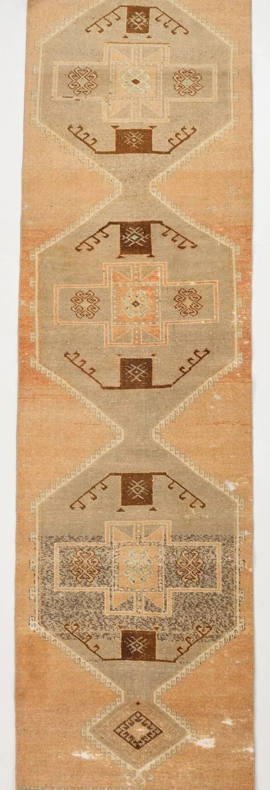 Tapis turc vintage anatolien couleur cannelle 3x11, 92x321 cm