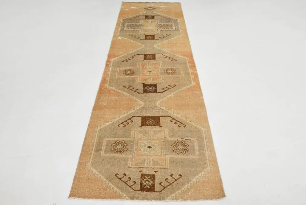 Tapis turc vintage anatolien couleur cannelle 3x11, 92x321 cm