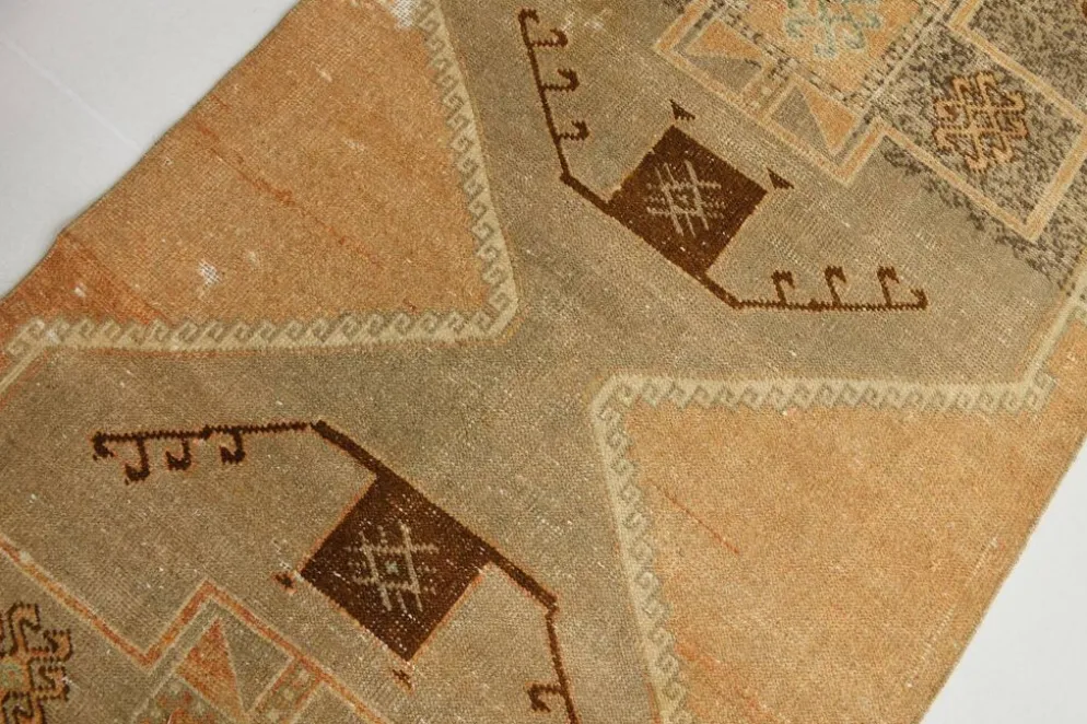 Tapis turc vintage anatolien couleur cannelle 3x11, 92x321 cm
