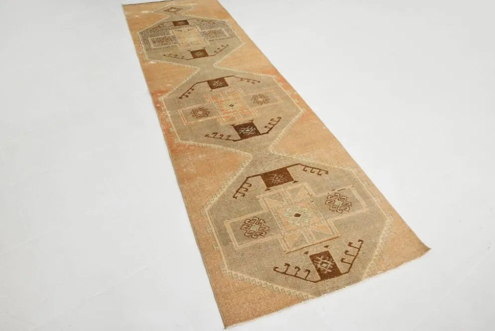 Tapis turc vintage anatolien couleur cannelle 3x11, 92x321 cm