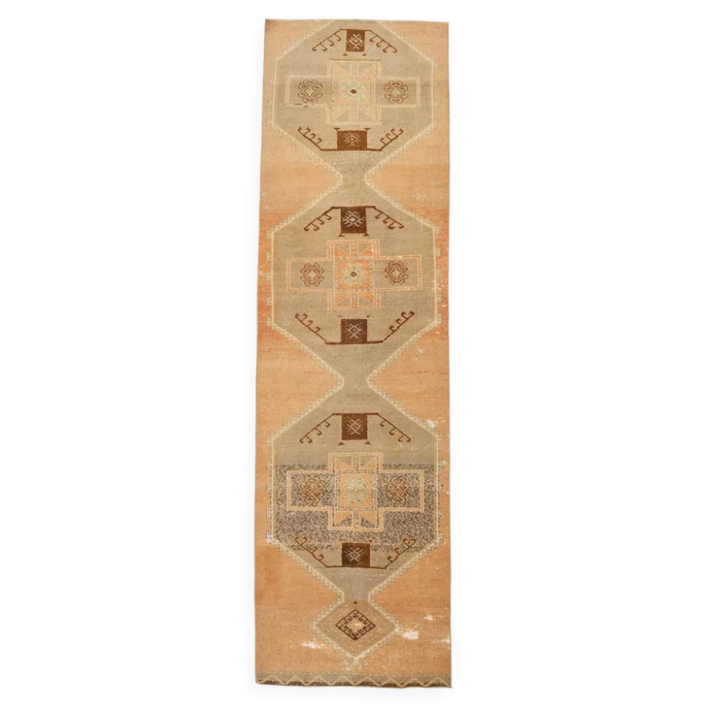 Tapis turc vintage anatolien couleur cannelle 3x11, 92x321 cm