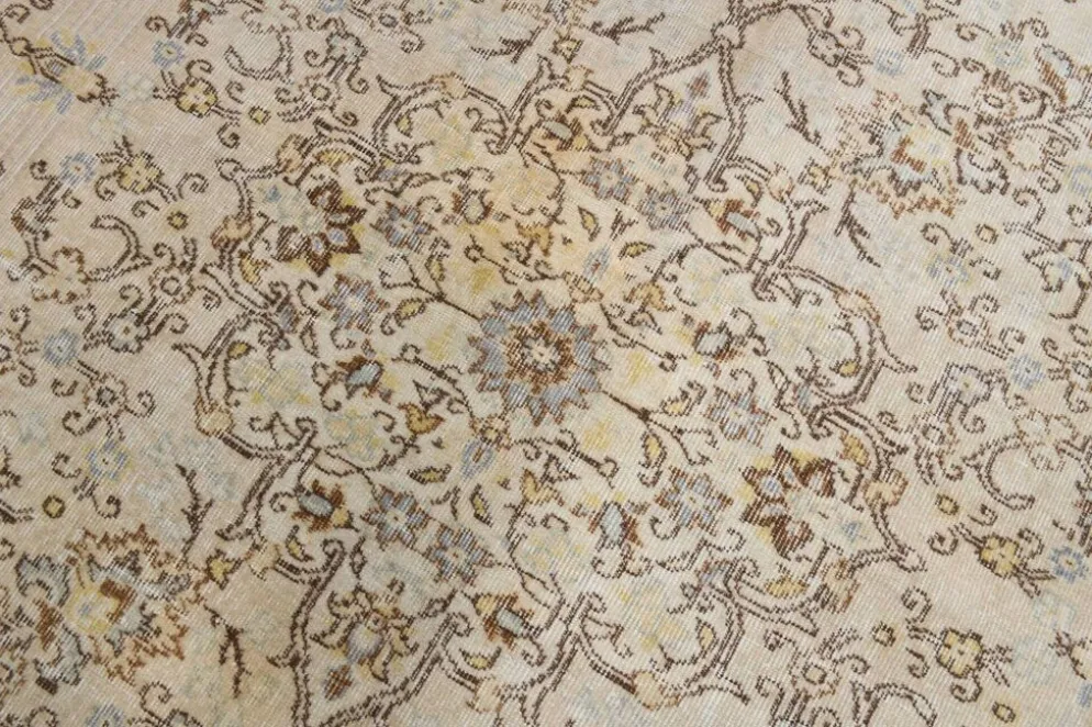 Tapis turc vintage beige, motif floral, tapis de salon classique, 170x275 cm