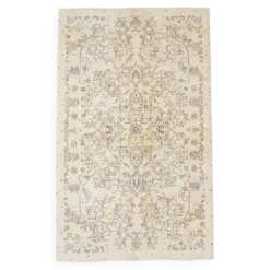 Tapis turc vintage beige, motif floral, tapis de salon classique, 170x275 cm