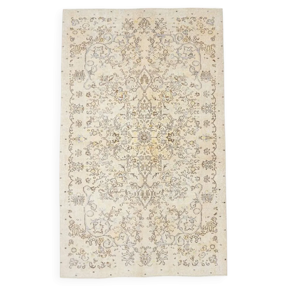 Tapis turc vintage beige, motif floral, tapis de salon classique, 170x275 cm