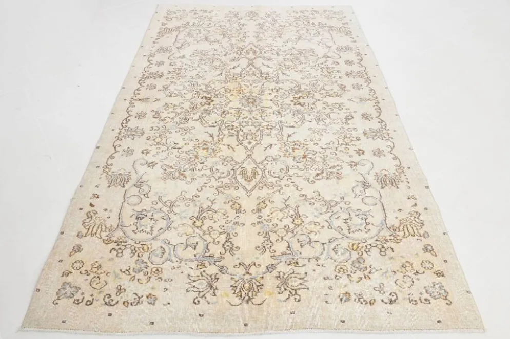 Tapis turc vintage beige, motif floral, tapis de salon classique, 170x275 cm