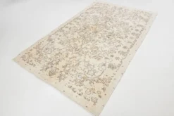 Tapis turc vintage beige, motif floral, tapis de salon classique, 170x275 cm