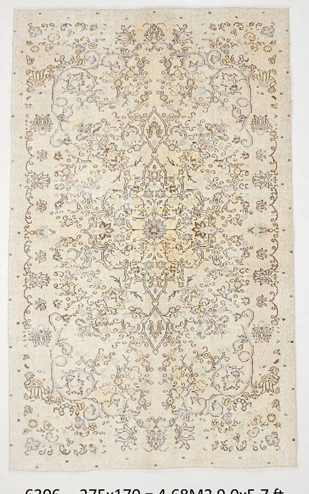 Tapis turc vintage beige, motif floral, tapis de salon classique, 170x275 cm
