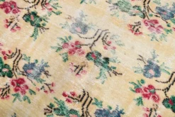 Tapis turc vintage floral rouge rubis, tapis en laine fait main, 202x309 cm