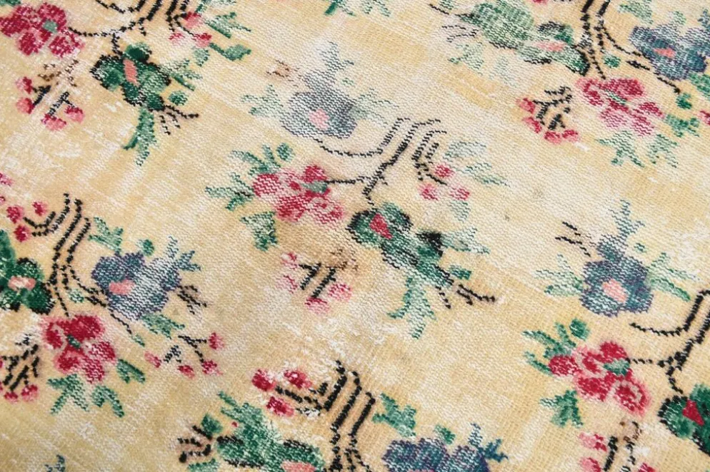 Tapis turc vintage floral rouge rubis, tapis en laine fait main, 202x309 cm