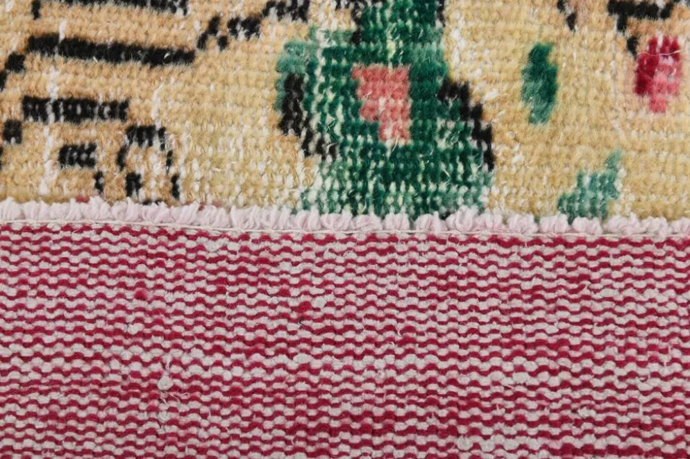 Tapis turc vintage floral rouge rubis, tapis en laine fait main, 202x309 cm