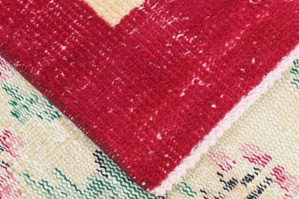 Tapis turc vintage floral rouge rubis, tapis en laine fait main, 202x309 cm