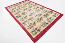 Tapis turc vintage floral rouge rubis, tapis en laine fait main, 202x309 cm