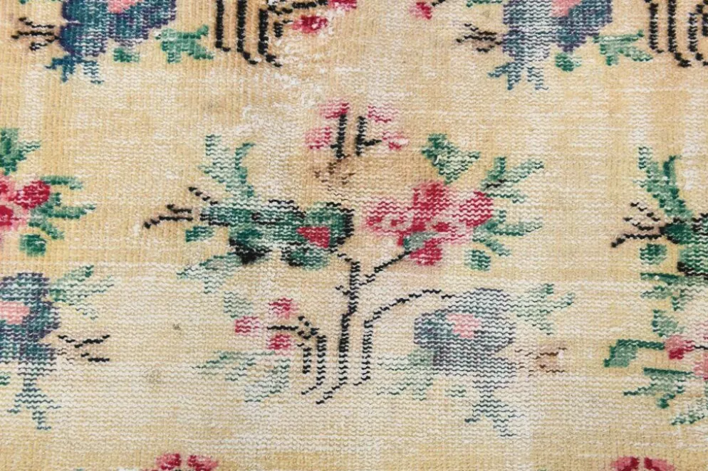 Tapis turc vintage floral rouge rubis, tapis en laine fait main, 202x309 cm