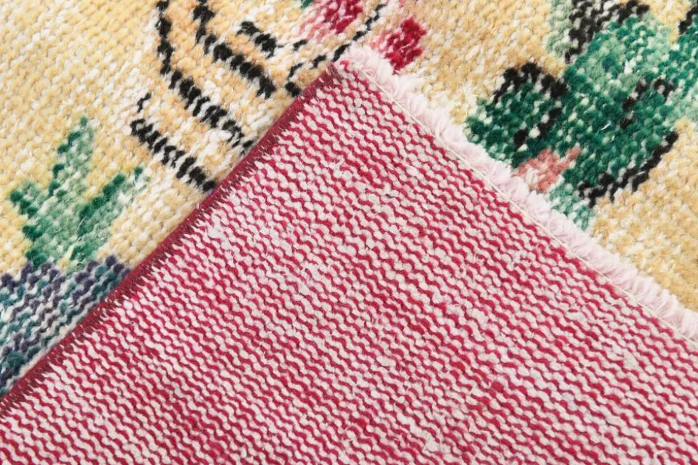 Tapis turc vintage floral rouge rubis, tapis en laine fait main, 202x309 cm