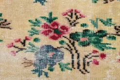 Tapis turc vintage floral rouge rubis, tapis en laine fait main, 202x309 cm