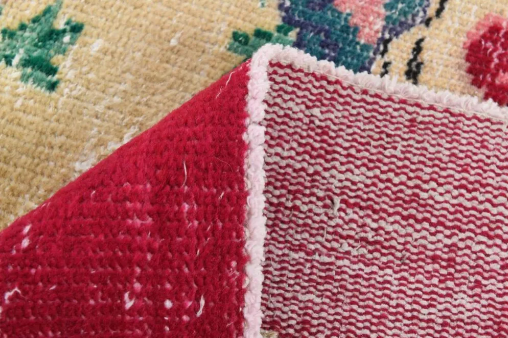 Tapis turc vintage floral rouge rubis, tapis en laine fait main, 202x309 cm