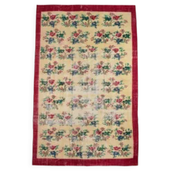 Tapis turc vintage floral rouge rubis, tapis en laine fait main, 202x309 cm