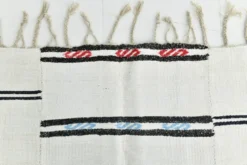 Tapis Turc Vintage Ivoire et Noir, Rayé, Décoration Salon Bohème, 176X258Cm