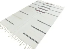 Tapis Turc Vintage Ivoire et Noir, Rayé, Décoration Salon Bohème, 176X258Cm