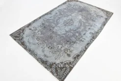 Tapis turc vintage surteint, tapis en laine bleu gris, 164x258 cm
