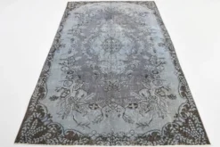 Tapis turc vintage surteint, tapis en laine bleu gris, 164x258 cm
