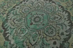 Tapis turc vintage vert et olive à médaillon, noué main, 160 x 262 cm