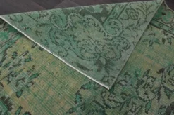 Tapis turc vintage vert et olive à médaillon, noué main, 160 x 262 cm