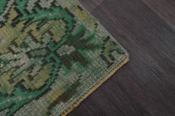 Tapis turc vintage vert et olive à médaillon, noué main, 160 x 262 cm