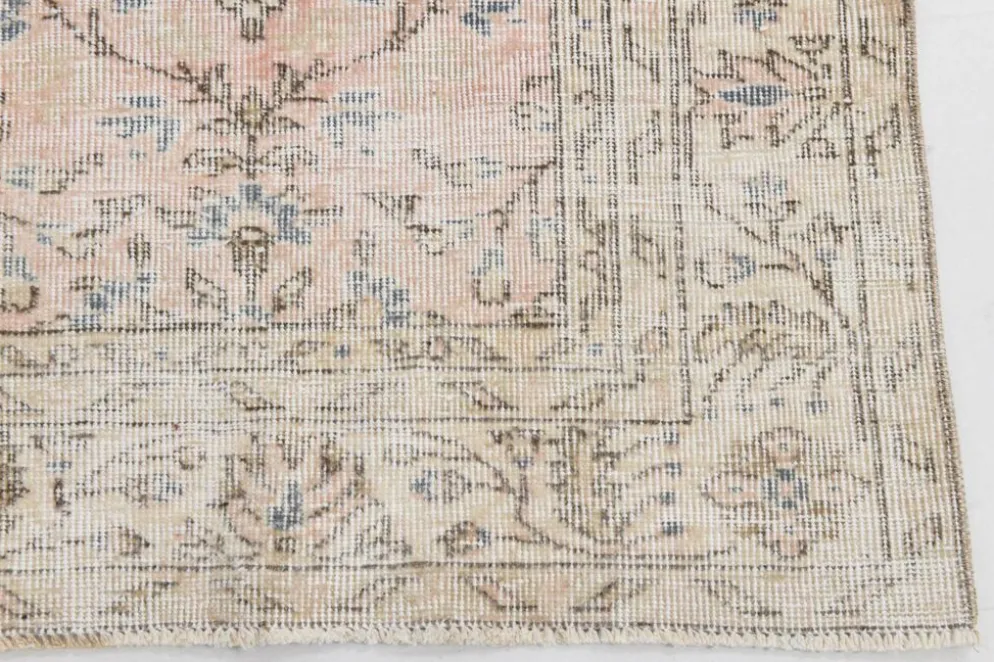 Tapis vintage anatolien floral tout en rose blush 7x10, 215x304 cm