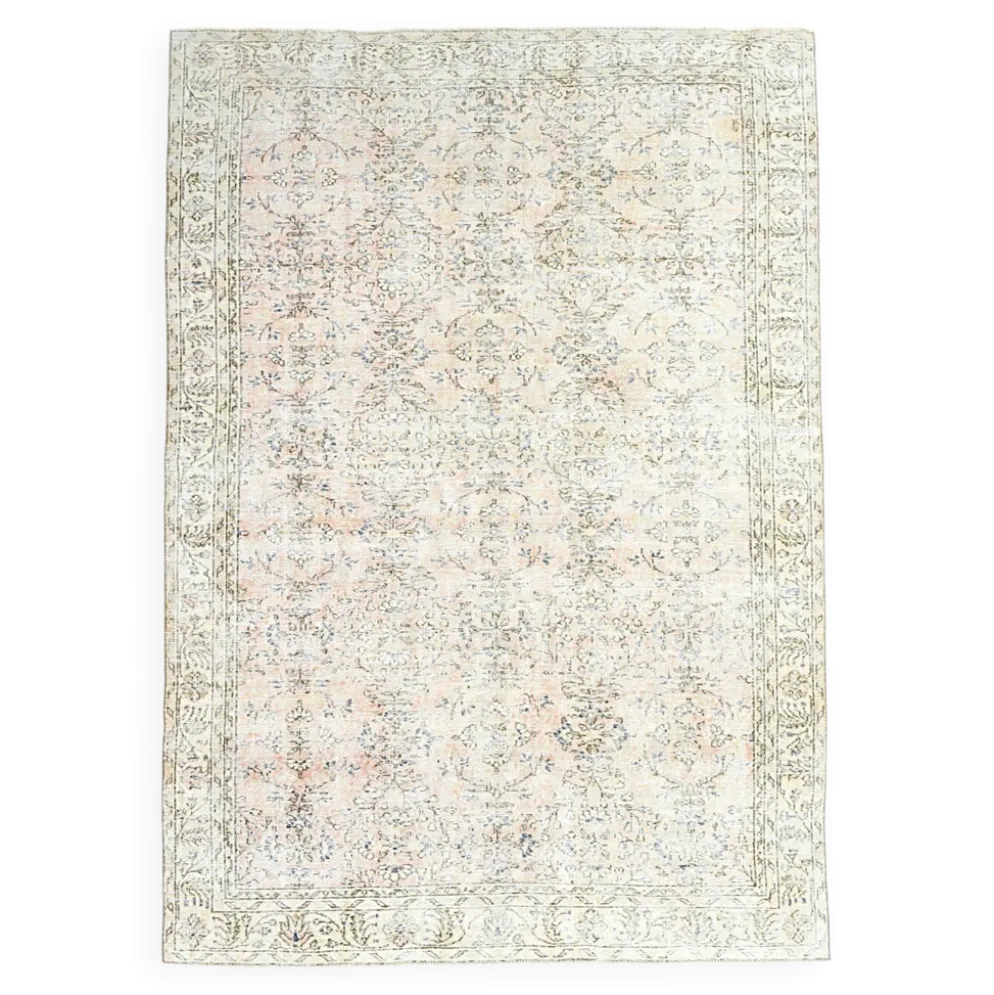 Tapis vintage anatolien floral tout en rose blush 7x10, 215x304 cm